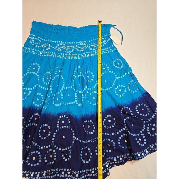 Handmade Blue boho midi skirt adjustable tie waist mirror sequins One Size New - Picture 11 of 15